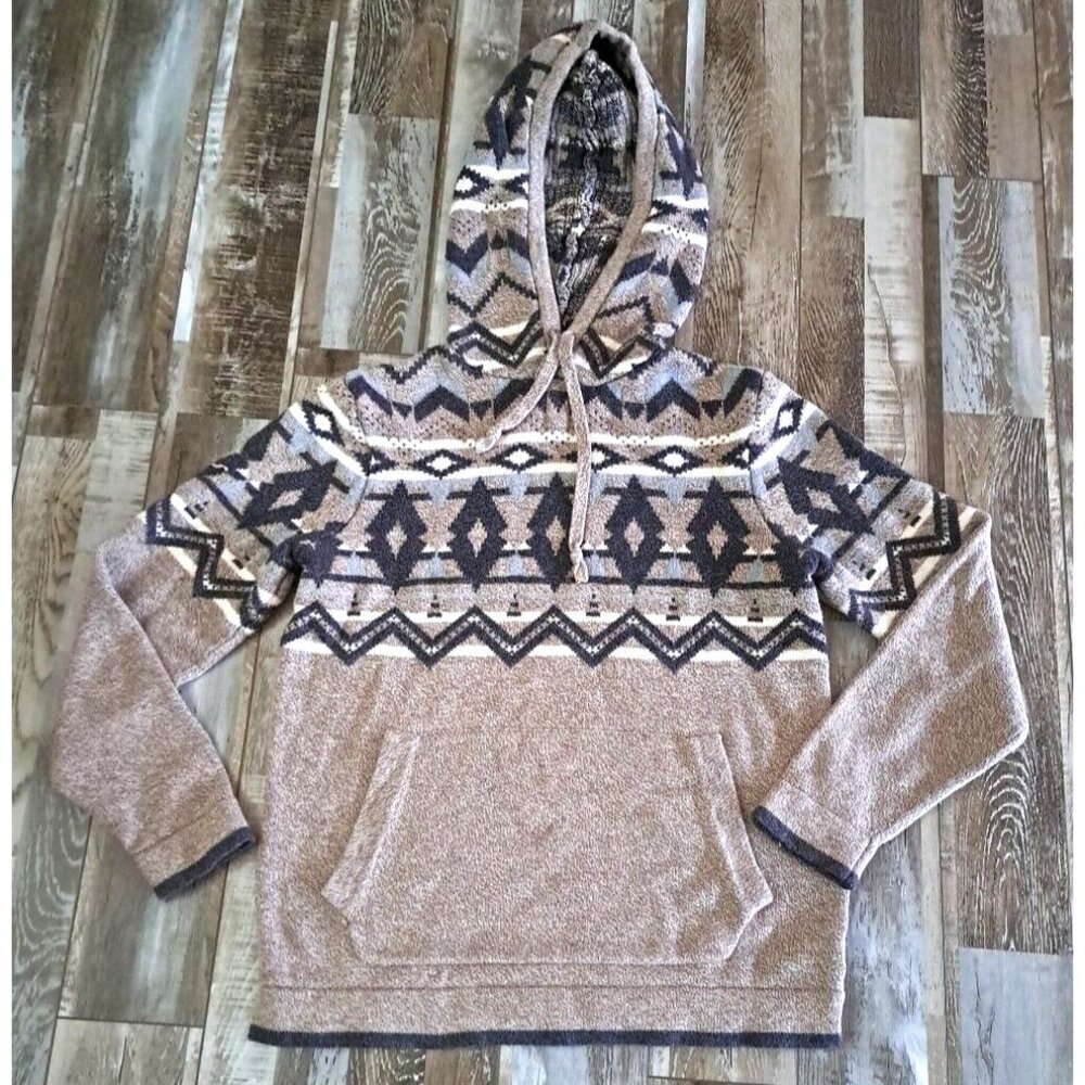 Mens American Eagle Sweater Hoodie Diamond Southwest Fair Isle Brown Black M